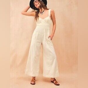 Free People After All Ruched One-Piece Jumpsuit, M, Nilla Cream